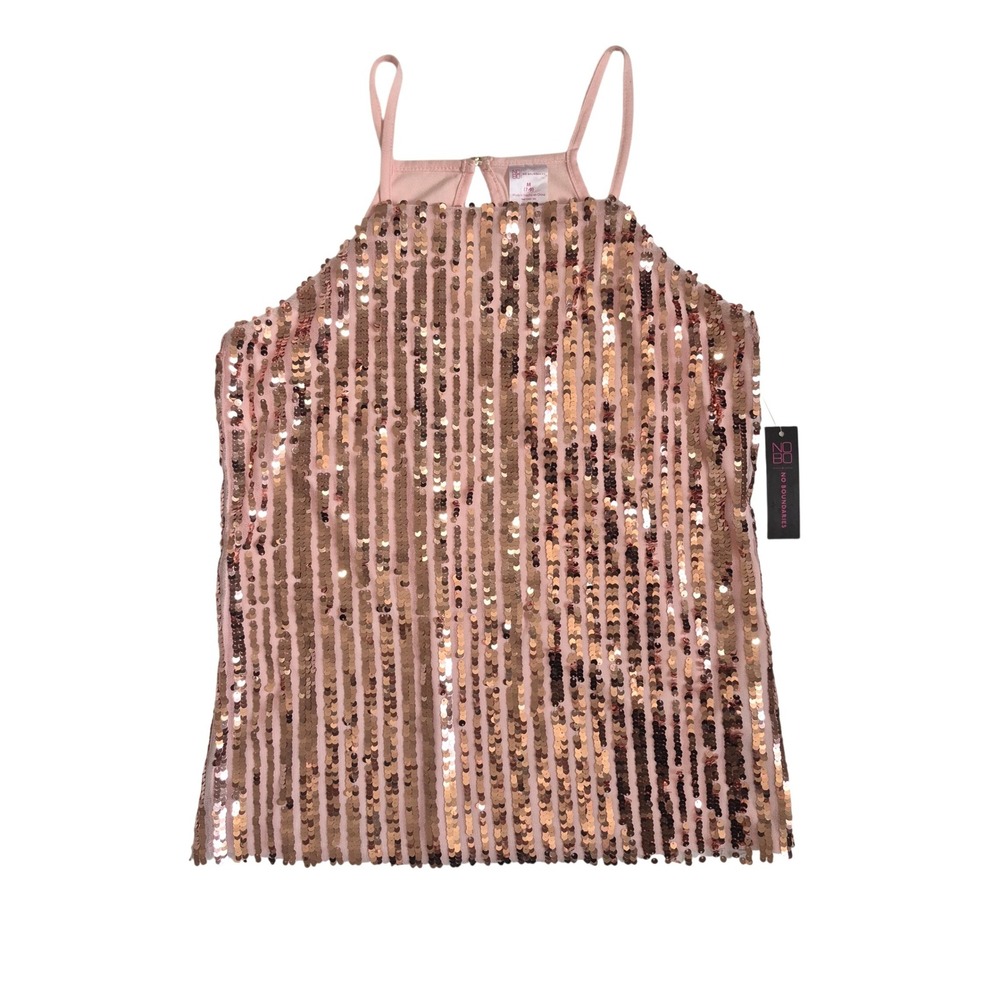 No Boundaries Womens Rose Gold Sequin Tank Top‎ Pink Spaghetti Strap Medium 7-9